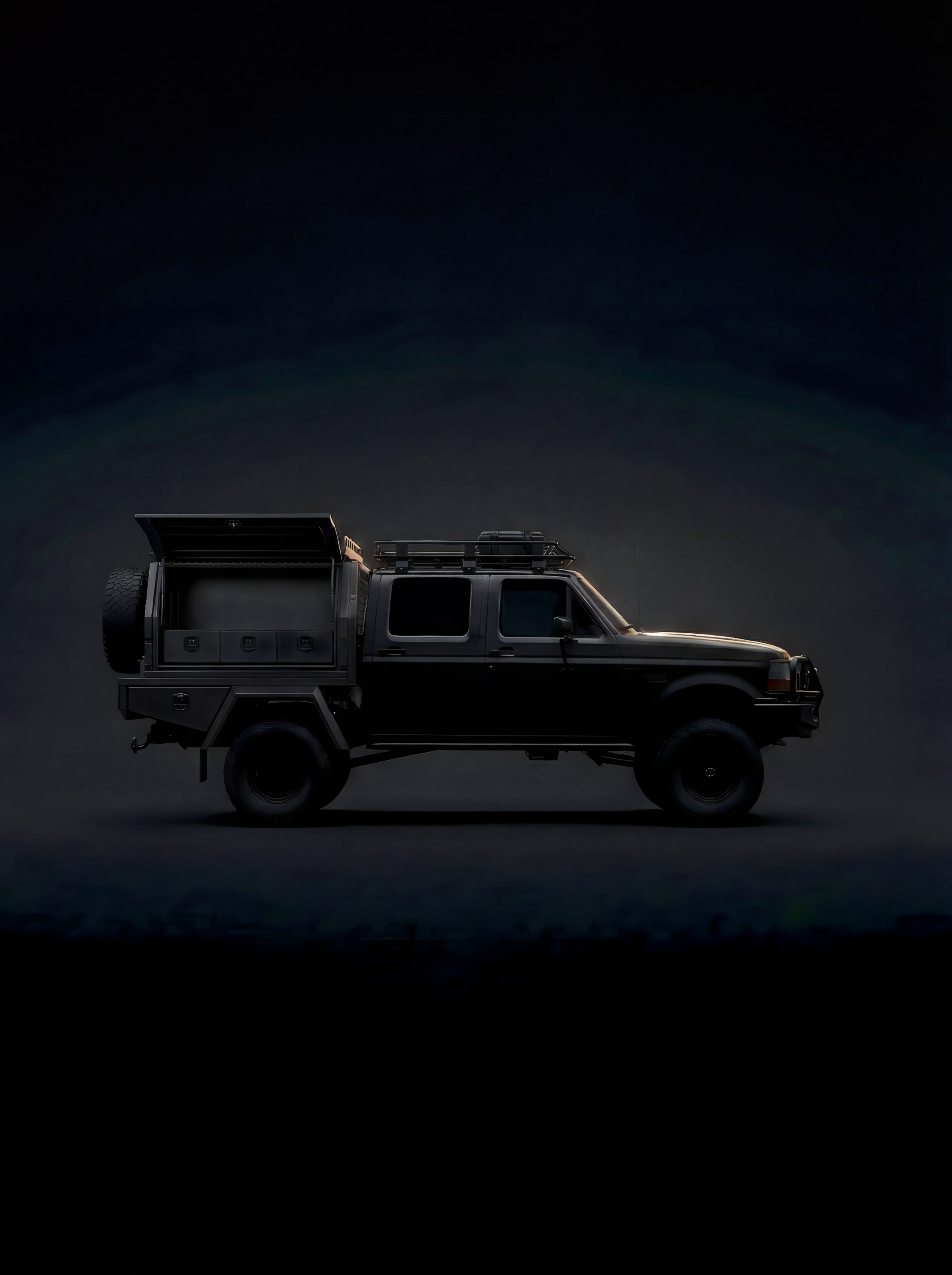 UTE with canopy, toolbox, and roof rack silhouette